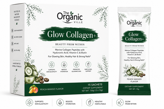 Glow Collagen+ | Marine Collagen Beauty Drink | Peach Mango | The Organic Ville